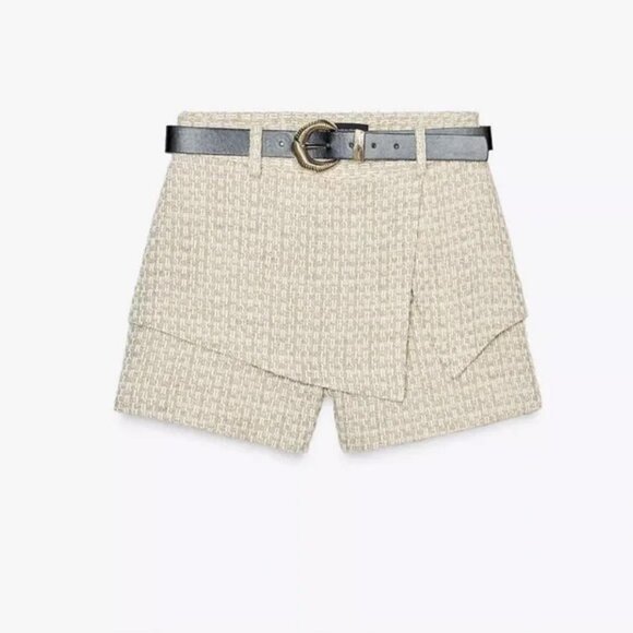ZARA BELTED TEXTURED SKORT - Picture 1 of 8